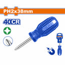 Destornillador corto Phillips PH2 Diámetro: 6mm. Largo:38mm. Vástago Redondo. Punta magnetizada. 40CR