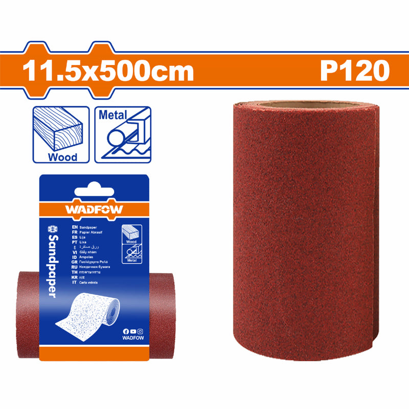 Papel de Lija Grano P120 11.5 x 500cm Oxido de Alumina. Ideal para madera y metal. Rollo de Lija