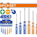 Destornilladores Plano Y Phillips 45CS. Acero Al Carbono. Mango Redondo. (6 Piezas). Magnético.