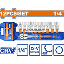 Dados Socket Ractchet 1/4" 12 Pzs. CR-V. 45 Dientes. (Incluye: Socket, Barra De Extensión) Cromado (Set)