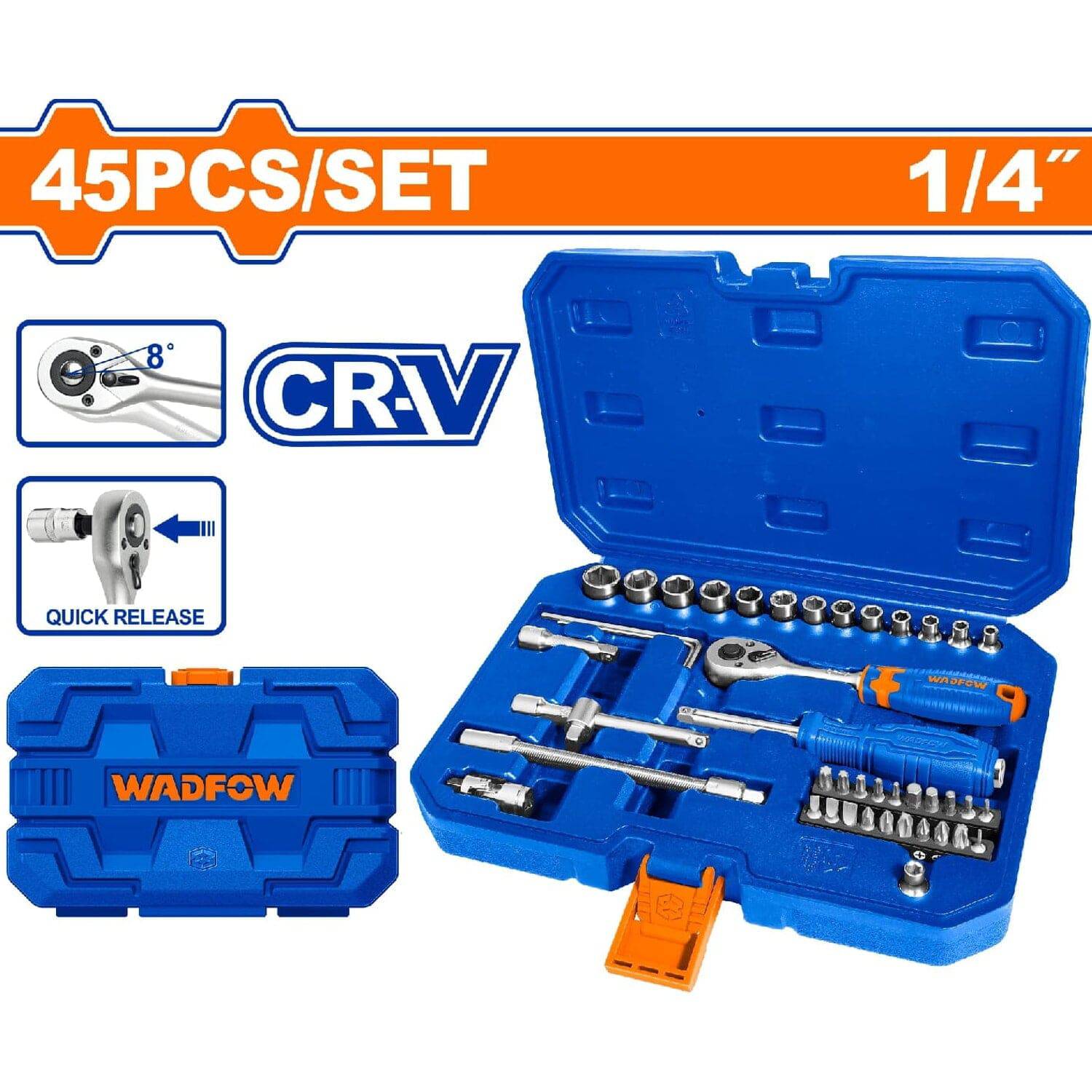 Ratchet Con Socket Dados 45 Piezas 1/4". CR-V. Tratamiento Térmico. Se Vende En Juego.