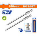 Puntas de Destornillador 3 alas Cr-V Punta magnética. Set de 2 piezas.