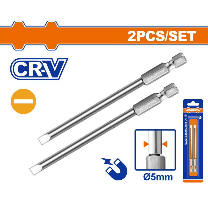 Puntas de Destornillador Plano Cr-V Punta magnética. Set de 2 piezas.