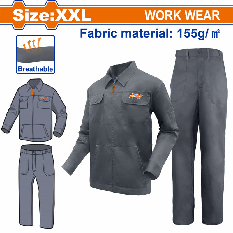 Uniforme de Trabajo Talla XXL 65% Poliéster 35% Algodón 155g con Chaqueta y Pantalón Bolsillos y Cierre con Zipper. SET