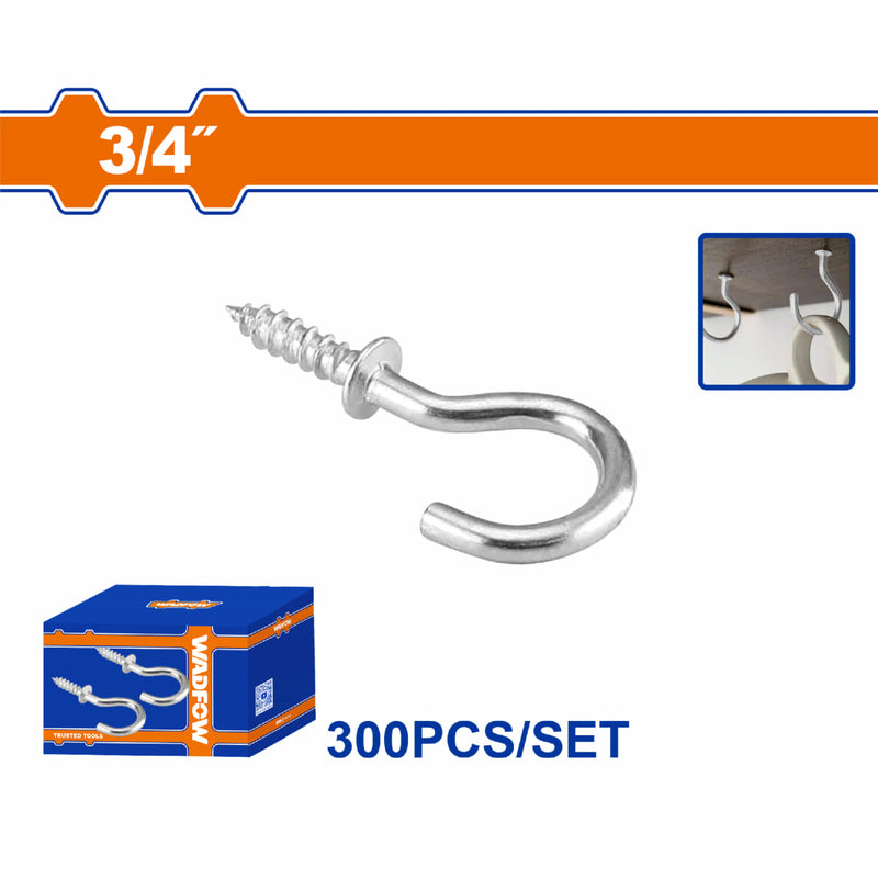 Tornillos Gancho Garfio 3/4" Acero al carbono Galvanizado 300 pzas