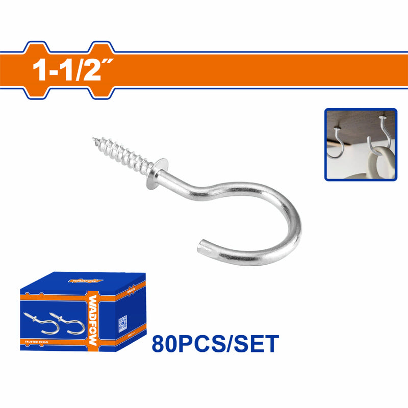 Tornillos Gancho Garfio 1-1/2" Acero al carbono Galvanizado 80 pzas