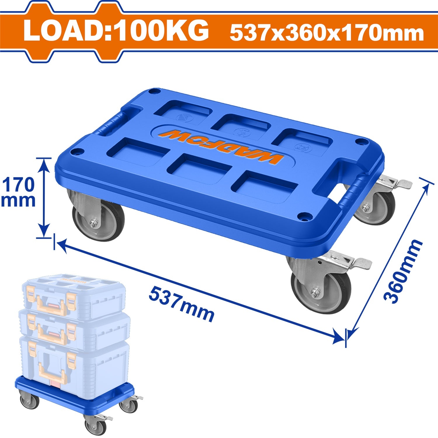 Plataforma Rodante para Herramientas Carga Max 100Kg  537 x 360 mm Ideal para apilar caja de herramientas.