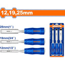 Cinceles De Madera 12,19,25Mm. Mango Ergonómico. Acero Al Carbono. Long. 105Mm (3Pzs. Set)