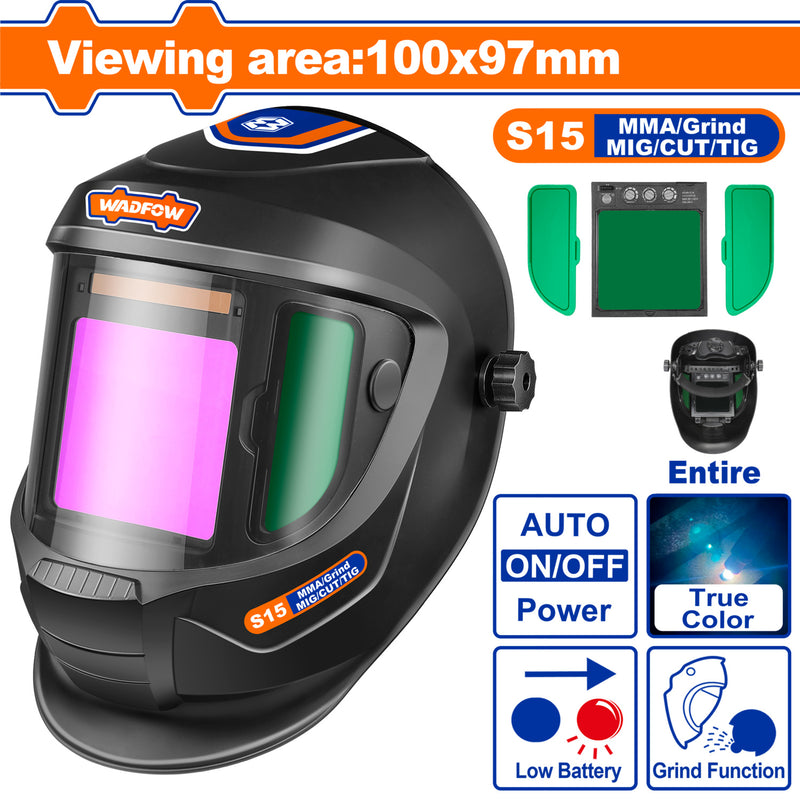 Máscara para Soldar Fotosensible Automática S15 Visión 100×97 mm DIN 5-13 para MMA MIG TIG Corte y Esmerilado
