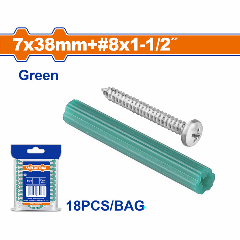 Tacos de plástico de anclaje Verde 1/4"x1-1/2" y Tornillos