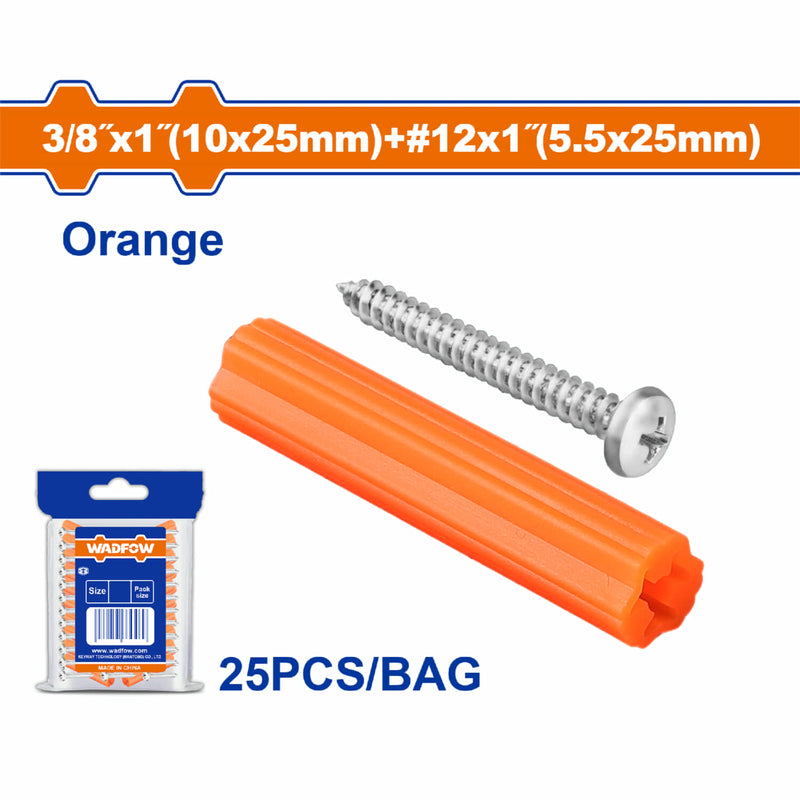 Tacos de plástico de anclaje Naranja 3/8"x1" y Tornillos