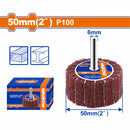 Flap Wheel de Nylon y Aluminio 50×25mm (2") Grano P100 con Vástago 6 mm para Metal y Madera. Ideal para pulido.