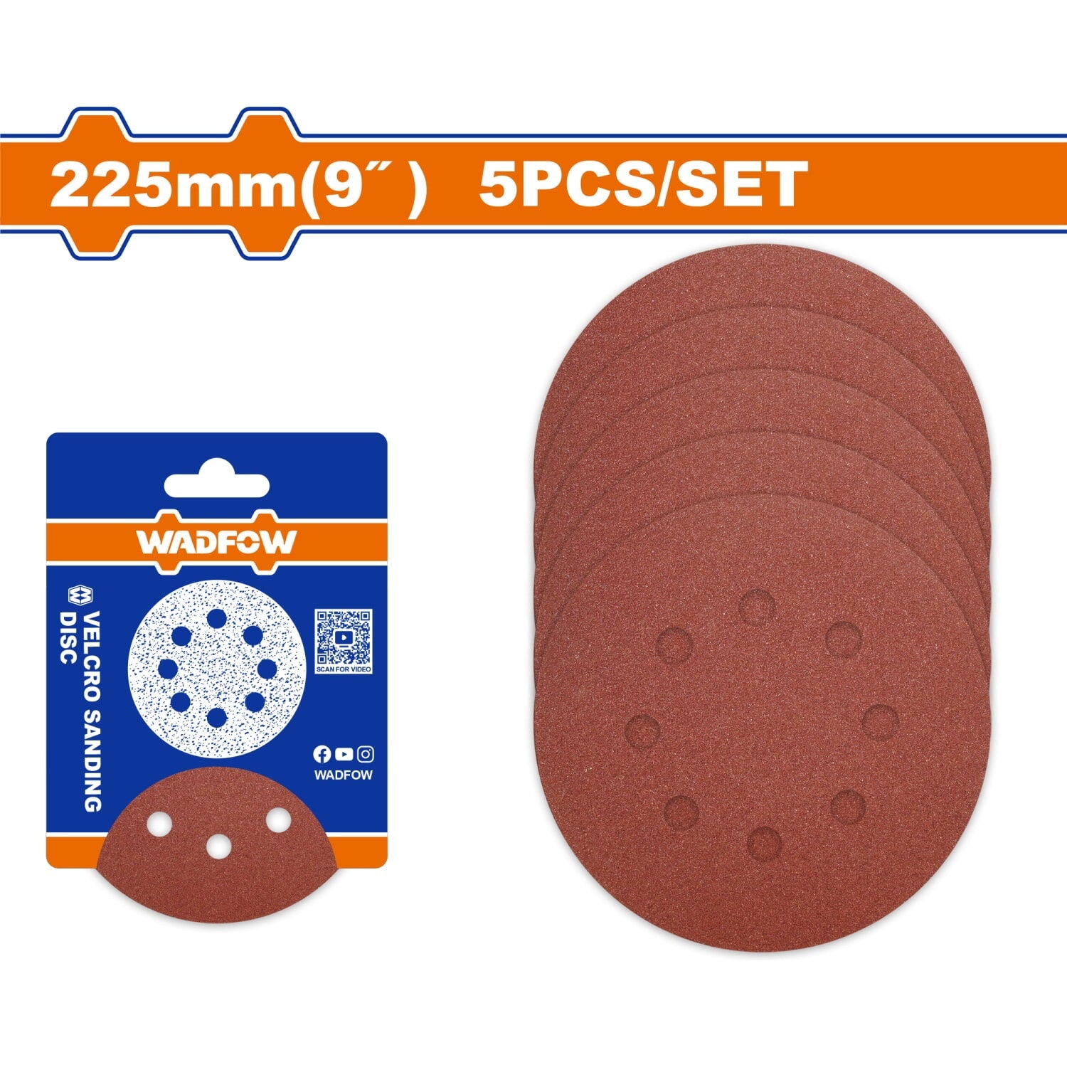 Lijas circulares con velcro 225mm (9") Oxido de Aluminio Set 5 pzas. Ideal para lijar madera y metal. Papel Lija