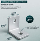 Escuadra L chica de Aluminio Multiuso 20x20x15mm Espesor 2 mm| Soporte para Panel ACM y Fijaciones Generales | Pack 100 Unidades