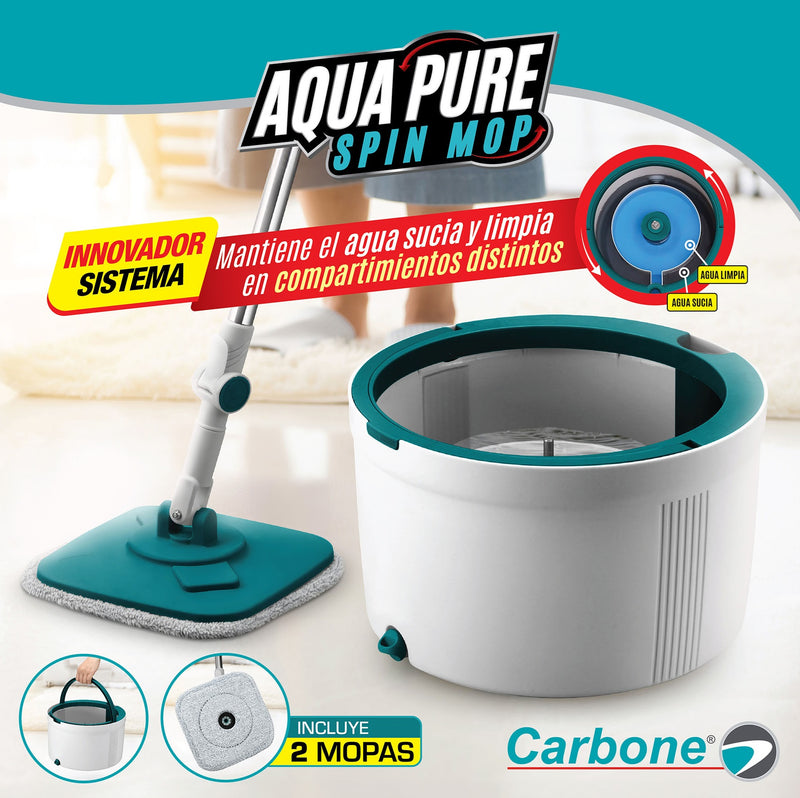 Trapeador Spin Mop Aqua Pure Giratorio Con Tina Separadora De Agua Limpia Y Sucia De 3 Lts