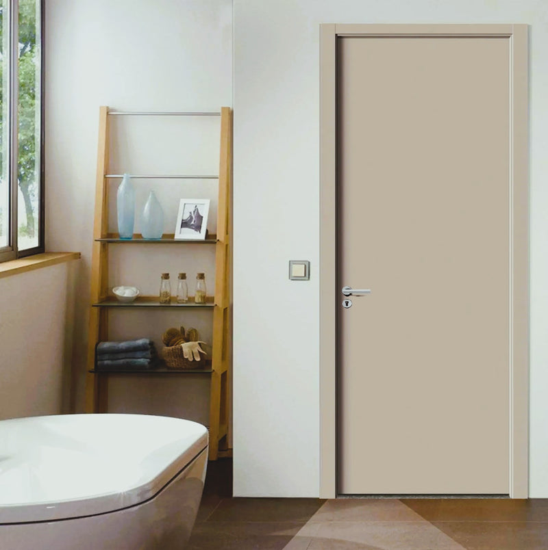 Puerta WPC 45mm madera interior Beige Crema 85x240cm incluye marco completo y herrajes silver. Altisima calidad y resistencia