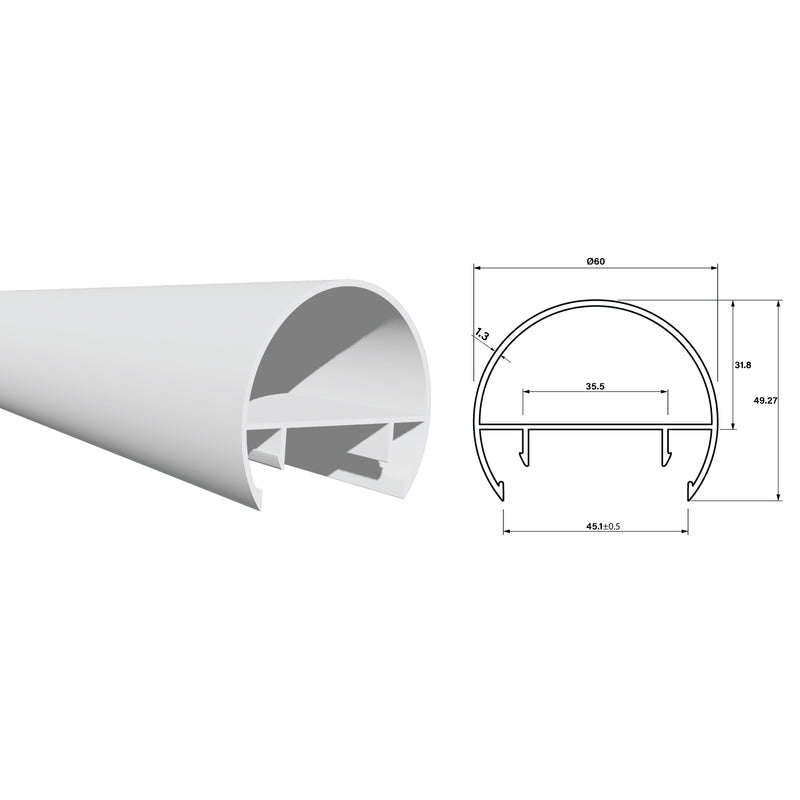 Tubo Redondo Pasamanos Aluminio de clipar Diametro 60mm Largo 5.85m Lacado Blanco