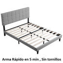 Camas fáciles de armar color gris con respaldar cabecera acolchado