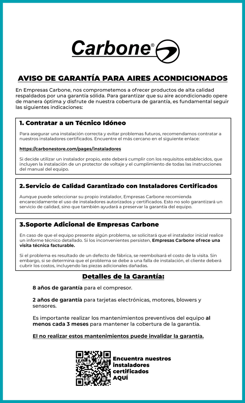 Aire acondicionado Split Inverter 36,000 Btu 3 TON R32 Coil de Cobre SEER 18