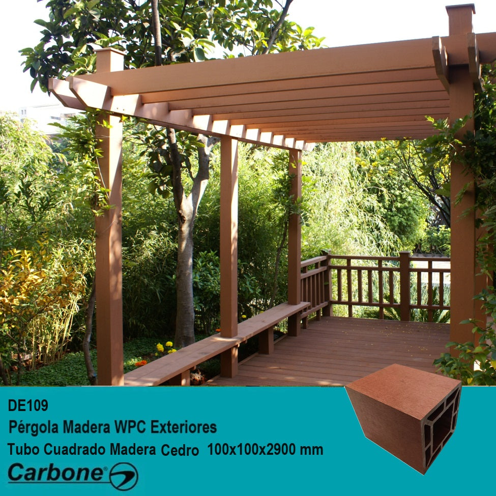 Pérgola WPC Tubo Cuadrado Grande Madera Cedro Exteriores 100x100x2900mm