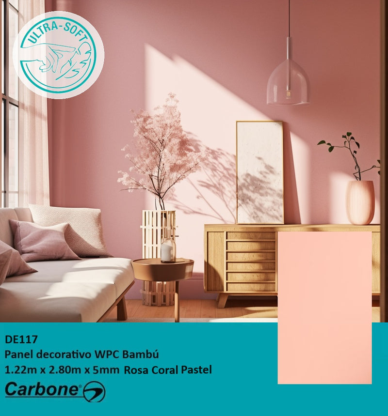 Panel Decorativo WPC Bambú Soft touch 1.22 m x 2.80 m x 5 mm Rosa Coral Patel