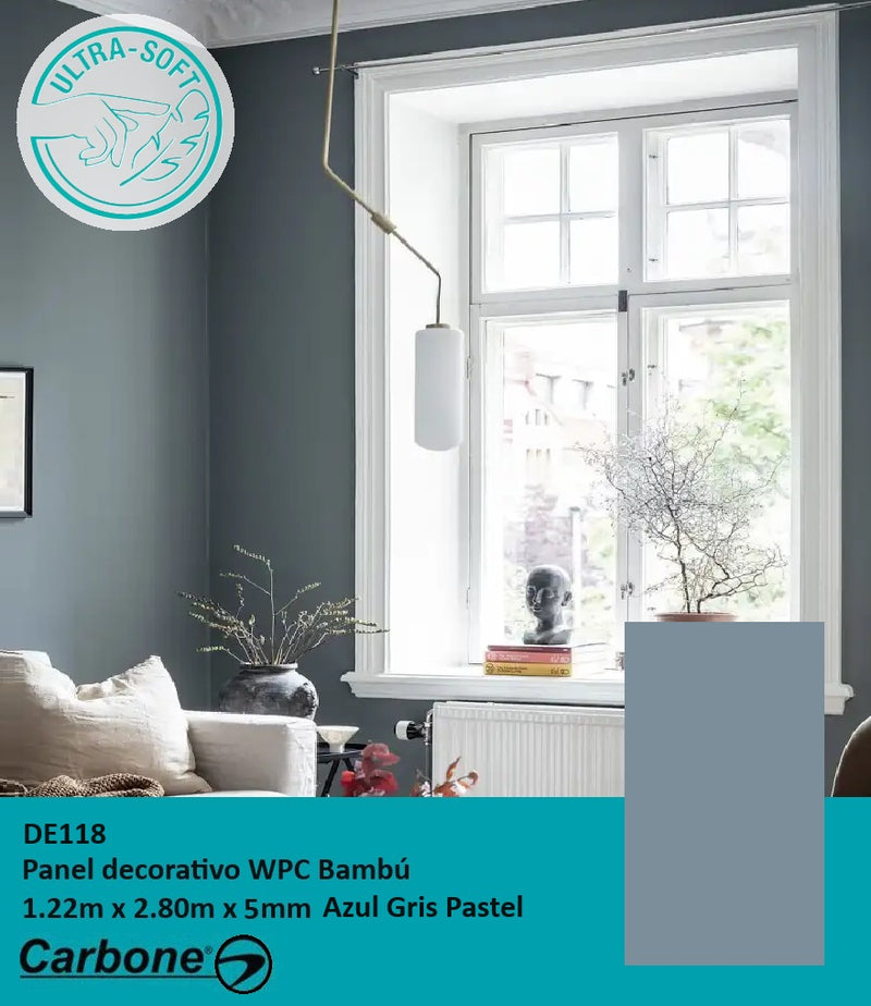 Panel Decorativo WPC Bambú Soft touch 1.22 m x 2.80 m x 5 mm Azul Gris Pastel