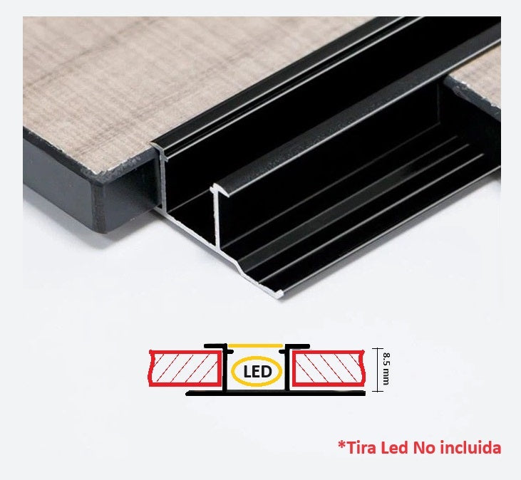 Perfil U unión moldura tira LED (Led no incluido) para panel 8 mm Bambú WPC PVC 3m long Negro