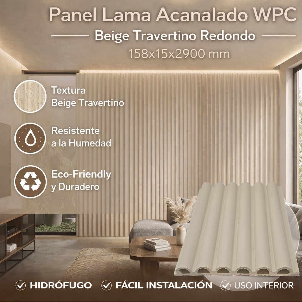 Panel WPC acanalado redondo travertino beige stone 2900*158*15mm