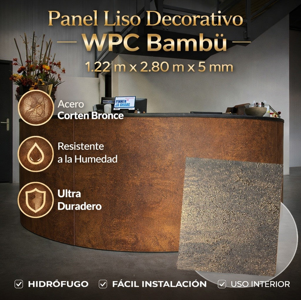 Panel Decorativo WPC Bambú 1.22 m x 2.80 m x 5 mm Acero corten Gold