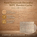 Panel Decorativo WPC Bambú Corcho wood 1.22×2.80 m x 5 mm | Revestimiento Interior Hidrófugo Premium