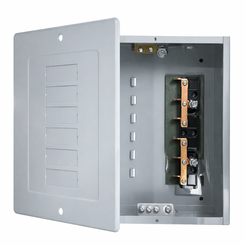 Centro de Carga Panel Eléctrico Económico Empotrable 6 Circuitos de acero 100A – Compatible Breakers GE THQL y THQM