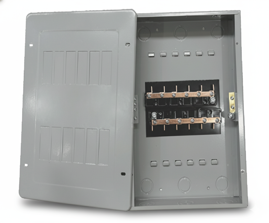 Centro de Carga Panel Eléctrico Económico Empotrable 12 Circuitos de acero 100A – Compatible Breakers GE THQL y THQM