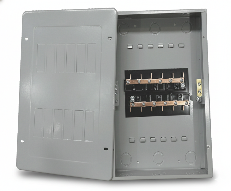 Centro de Carga Panel Eléctrico Económico Empotrable 12 Circuitos de acero 100A – Compatible Breakers GE THQL y THQM