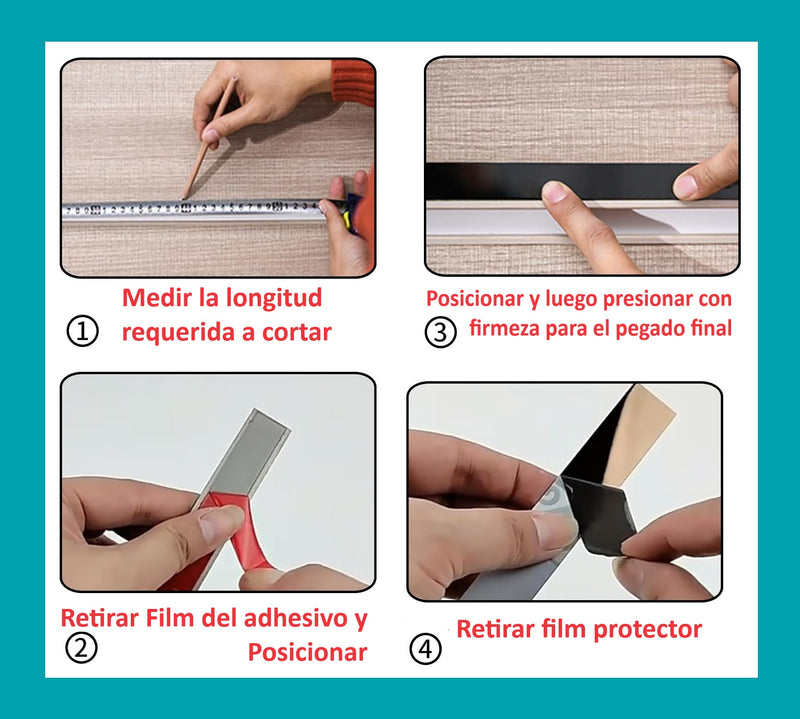 Cinta de acero Inoxidable Negro brillante Tira Autoadhesiva Decorativa delgada 2 cm x 5m largo para marmol  PVC