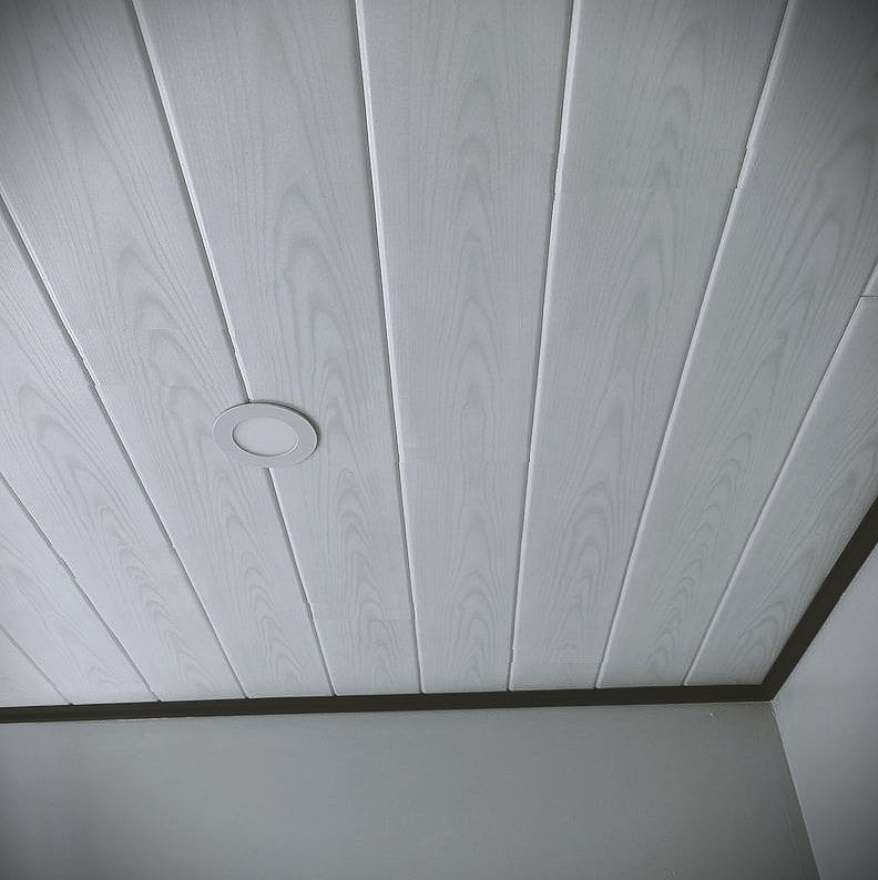 Cielo Raso PVC techo Gris madera panel 20cm x 8mm x 5.95m Resistente a Humedad Fácil Instalación Alta Durabilidad