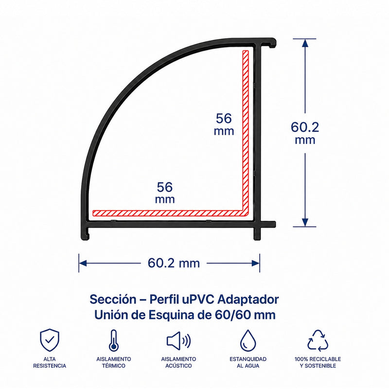 Refuerzo De Acero 1.2Mm Perfil "L" 77x77mm Para Hoja de Puerta Abatible apertura externa Upview 60Mm HAT030 5.9M