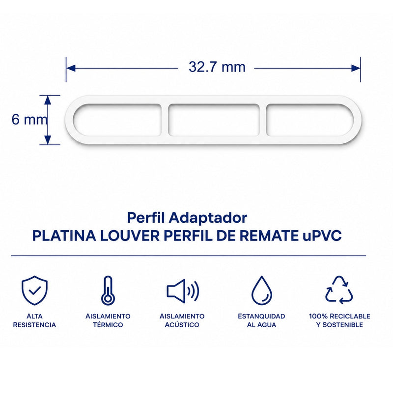 Perfil Platina Louver Remate 32.7mm UPVC Upview Carbone Espesor 6 mm Largo 5.85M Color Blanco Microtexturizado  | Acabado Profesional Para Ventanas PVC