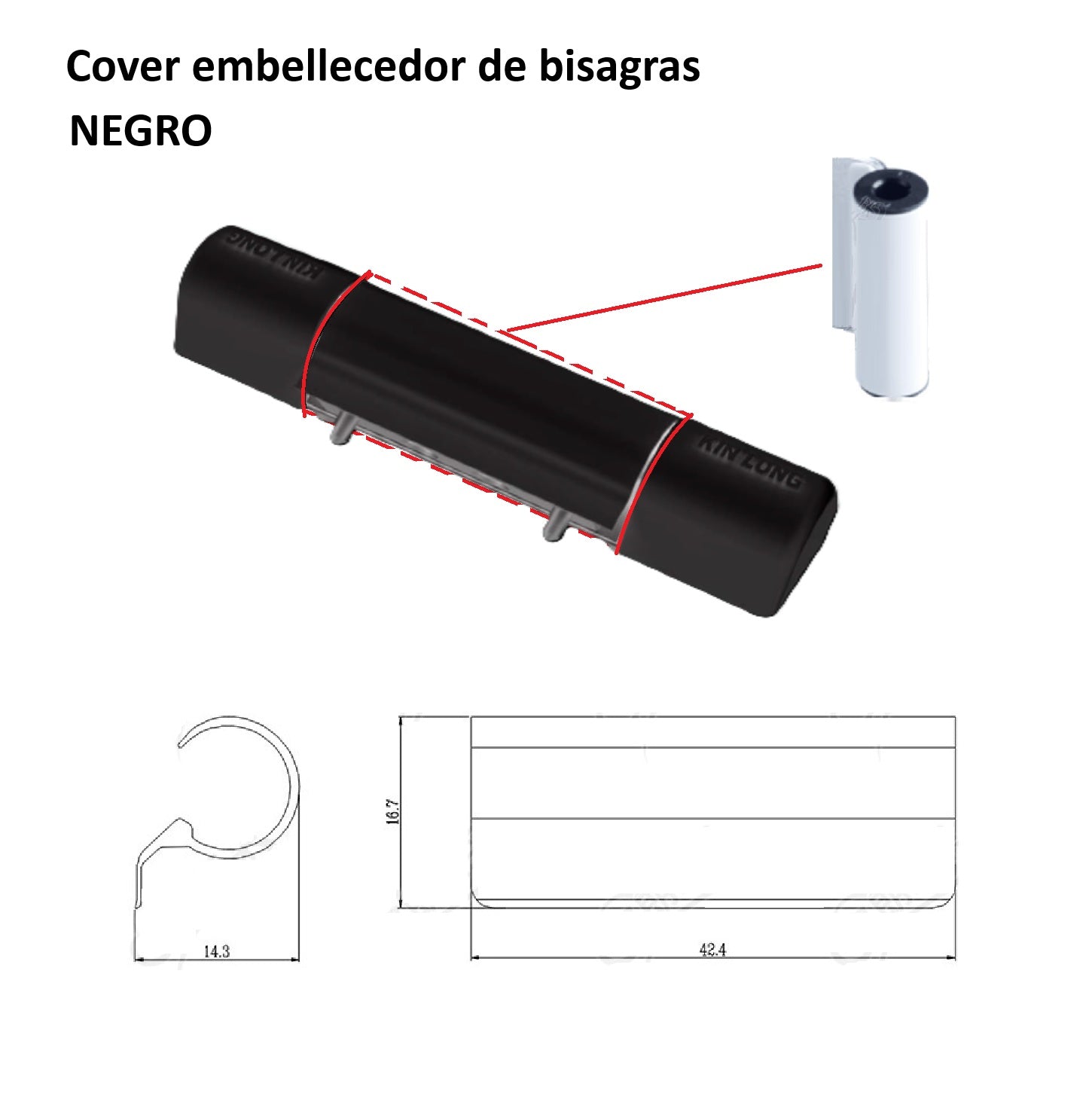 Covertor embellecedor color Negro de Bisagras y biela para hardware kinglong de sistema de ventanas uPVC y Aluminio