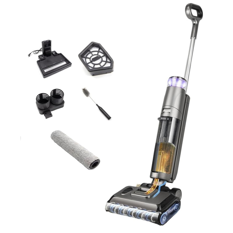 Aspiradora inteligente inalambrica recargable, Mopa y aspira, seco y húmedo 200W bateria 22,2V 4000 mAh LI-ION funcion de autolimpieza, secado y electrolisis de agua