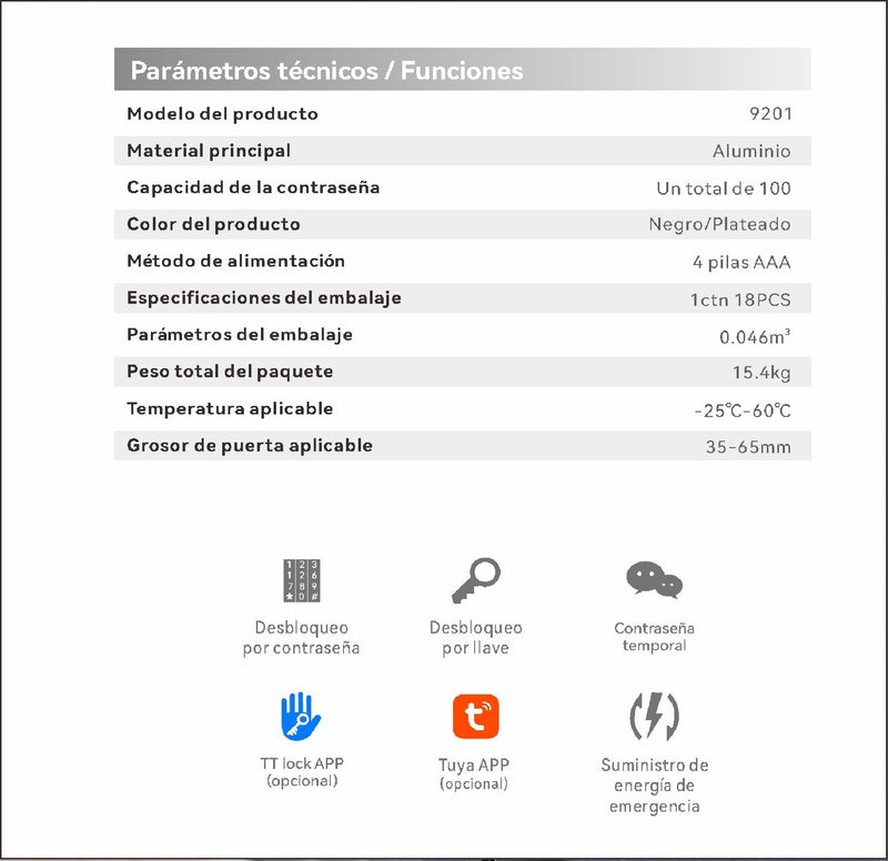 Cerradura Inteligente Digital Cerrojo Smart Lock 3 en 1 Llave contraseña Bluetooth fácil de instalar