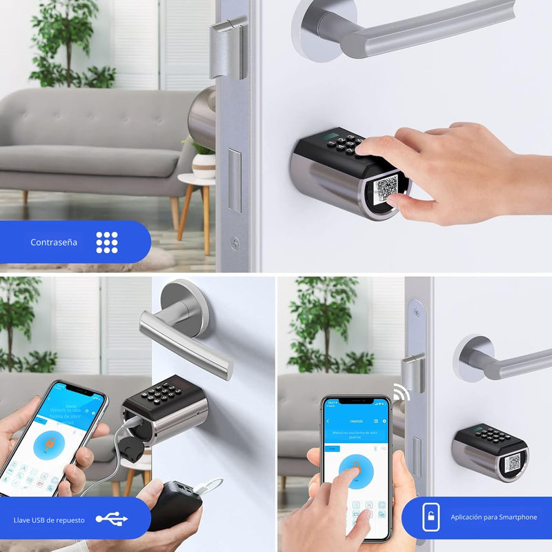 Cilindro de Cerradura Inteligente Smart Lock 6 en 1 Llave Huella tarjeta contraseña Bluetooth Tuya app fácil de instalar