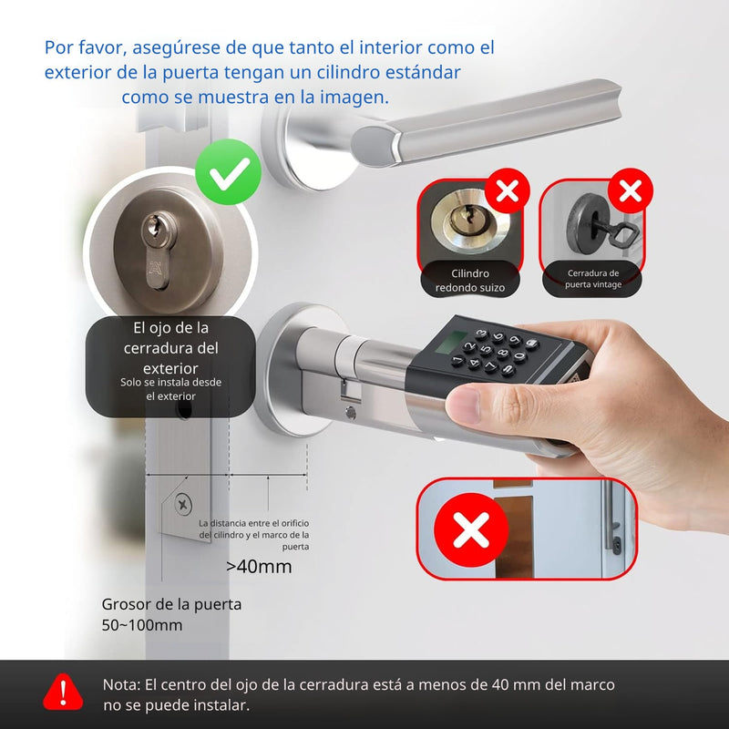 Cilindro de Cerradura Inteligente Smart Lock 6 en 1 Llave Huella tarjeta contraseña Bluetooth Tuya app fácil de instalar