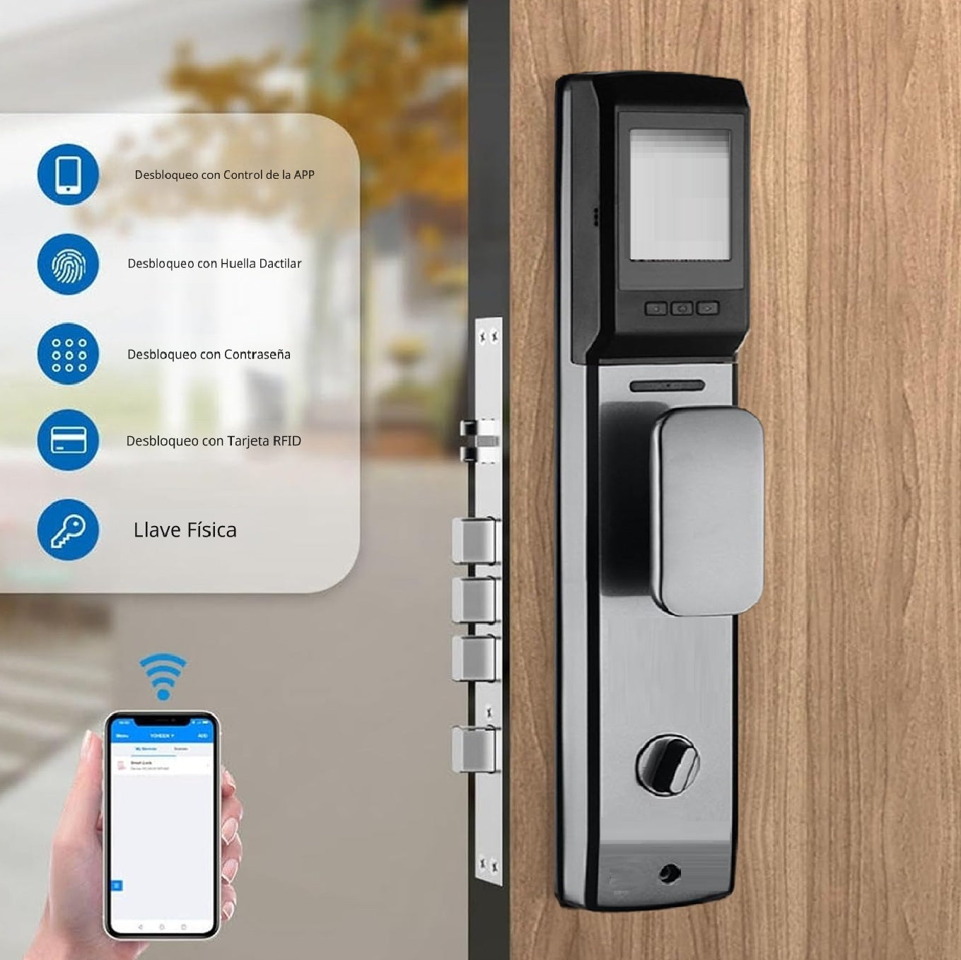 Cerradura de puerta inteligente con reconocimiento facial 3D Smart Lock de seguridad Video Huella contraseña app fácil de instalar