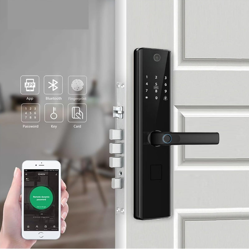 Cerradura Inteligente Digital Cerrojo Smart Lock reconocimiento facial 6 en 1 Llave Huella contraseña Bluetooth Camara app fácil de instalar