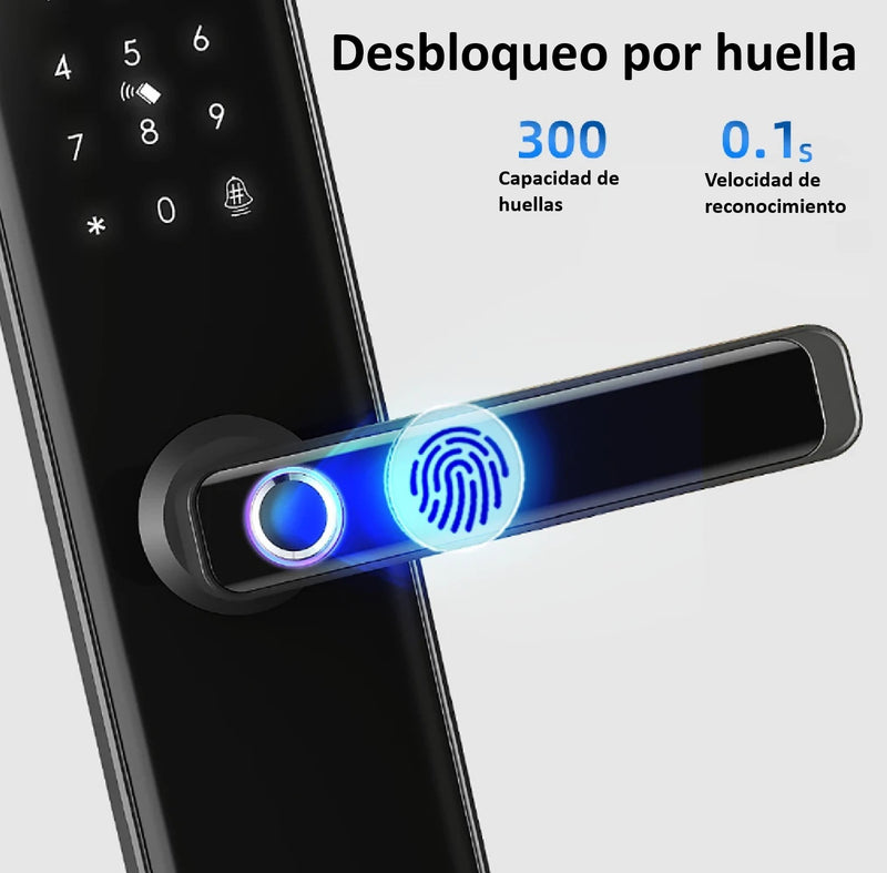 Cerradura Inteligente Digital Cerrojo Smart Lock reconocimiento facial 6 en 1 Llave Huella contraseña Bluetooth Camara app fácil de instalar