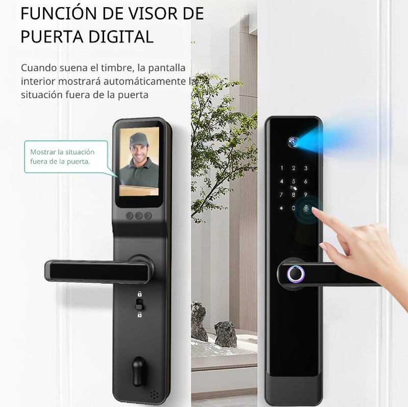 Cerradura Inteligente Digital Cerrojo Smart Lock reconocimiento facial 6 en 1 Llave Huella contraseña Bluetooth Camara app fácil de instalar