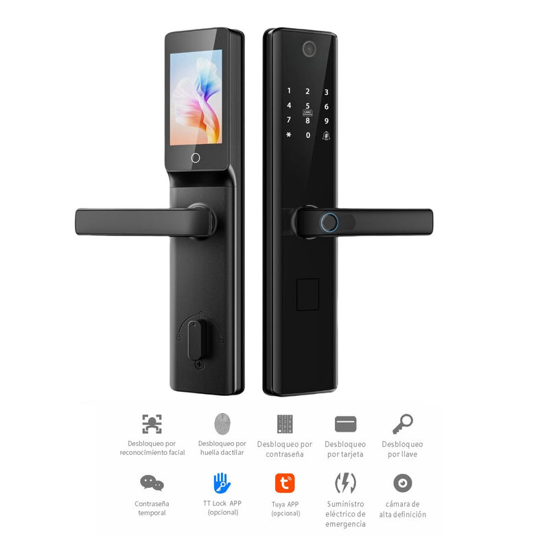 Cerradura Inteligente Digital Cerrojo Smart Lock reconocimiento facial 6 en 1 Llave Huella contraseña Bluetooth Camara app fácil de instalar