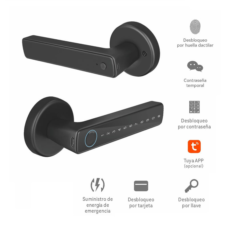 Cerradura Inteligente Manija de puerta Cerrojo Smart Lock 5 en 1 Llave Huella tarjeta contraseña Tuya app fácil de instalar