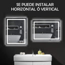Espejo rectangular 60x80 cm Borde Negro con luz LED de 3 tonos boton tactil funciona para instalacion Vetical y Horizontal
