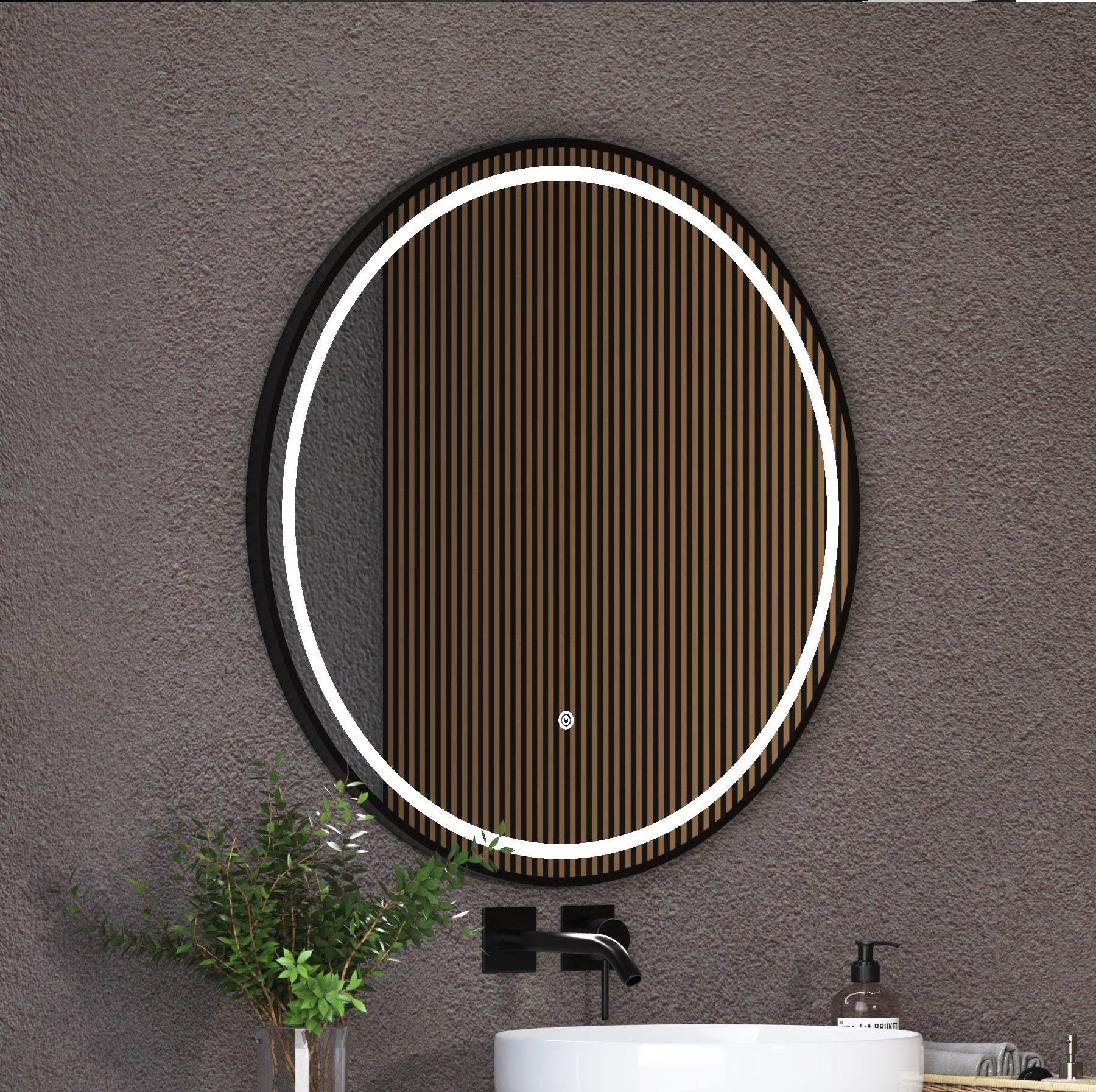 Espejo Circular con Borde Negro Diametro 80 cm con luz LED de 3 tonos boton tactil